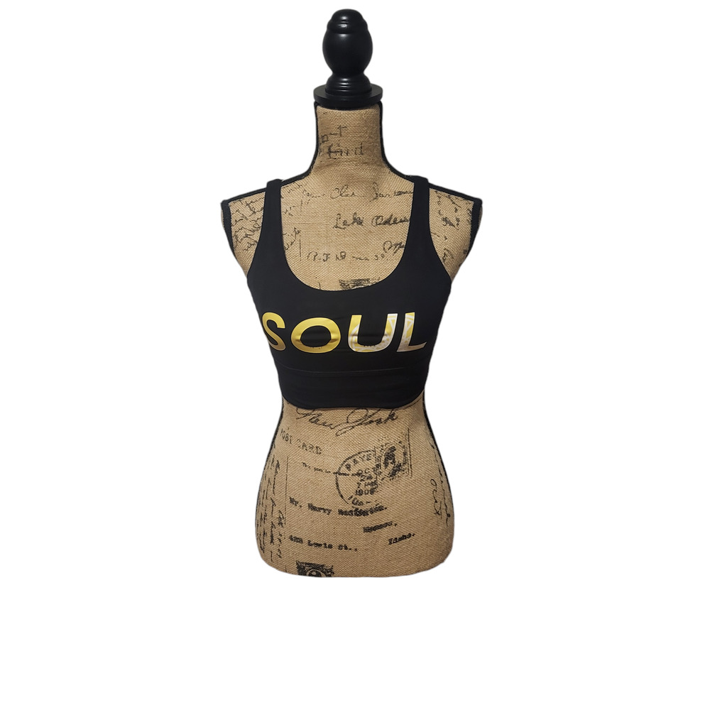 Soul Cycle black/yellow strappy crop top, size 6
